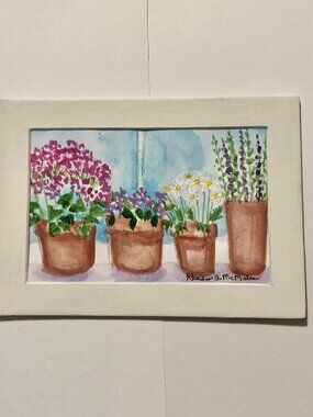 Watercolor Painting Flowers in Clay Pots